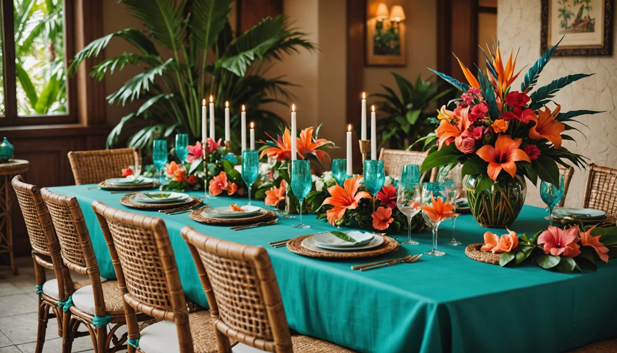 Décoration florale vibrante pour un mariage tropical