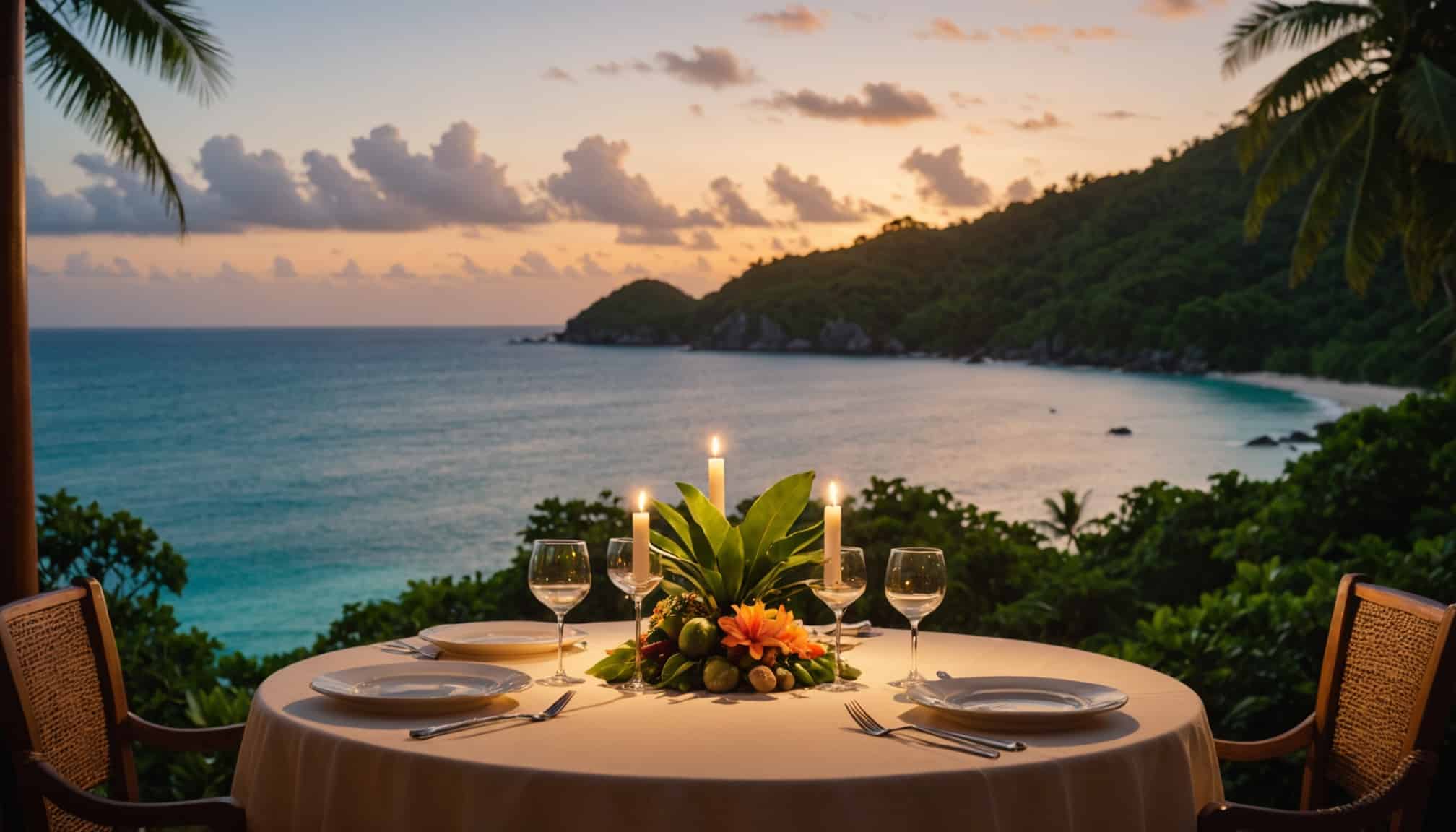 Dîner aux chandelles dans un restaurant seychellois