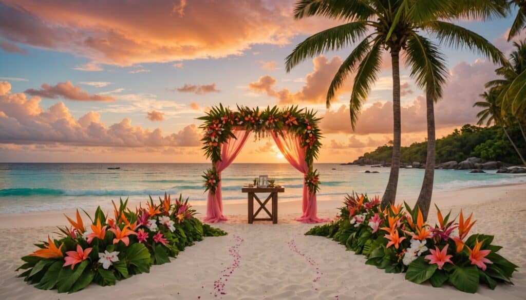 Cérémonie romantique sur une plage de Mahé