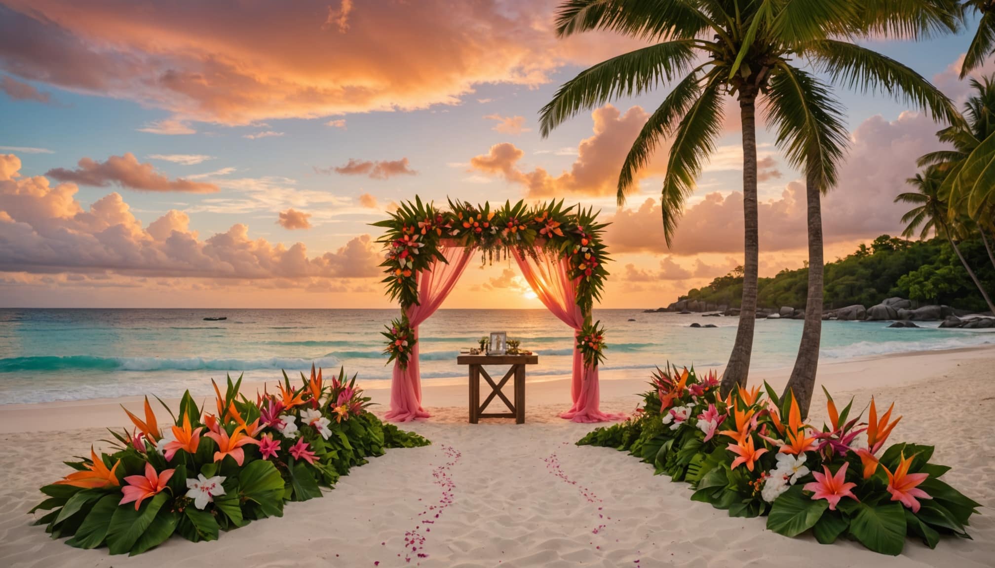 Cérémonie romantique sur une plage de Mahé