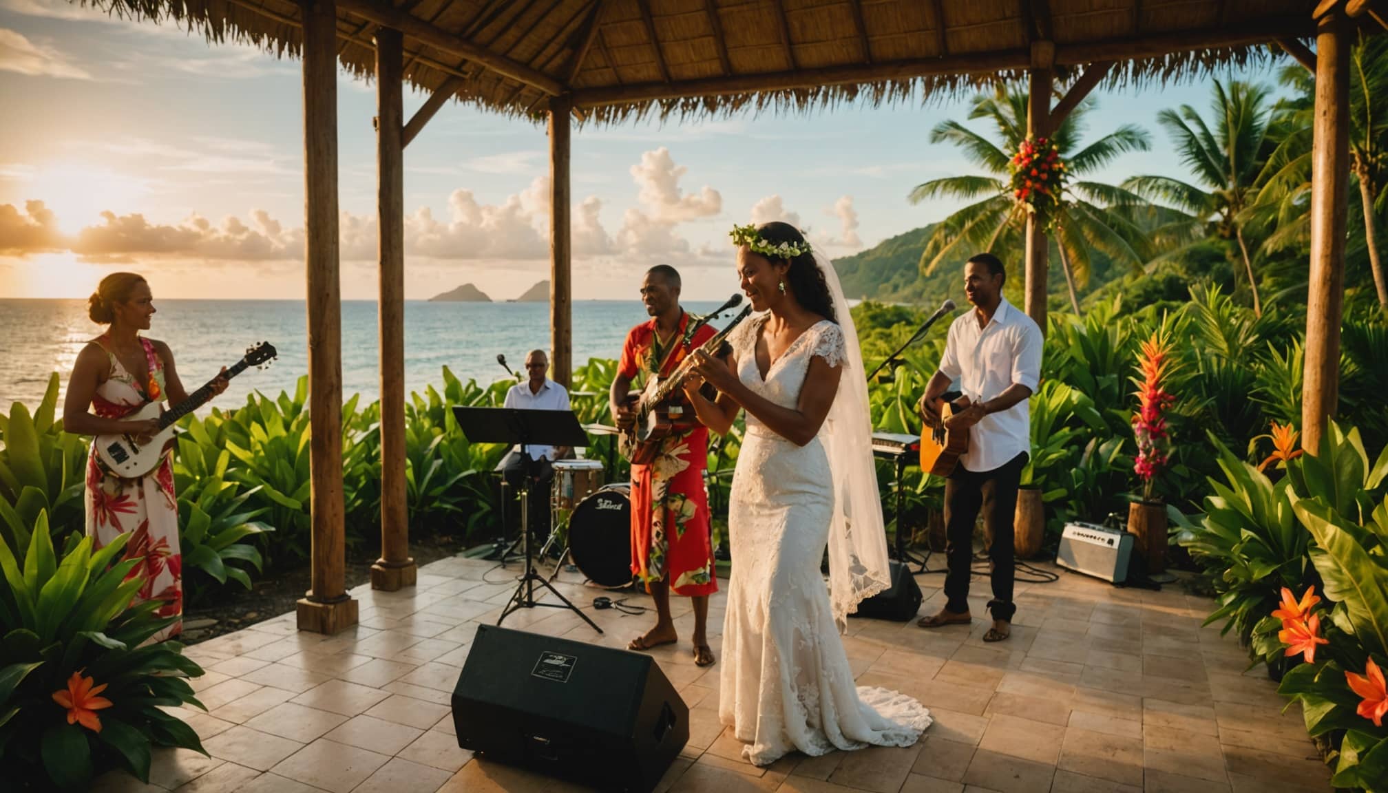 Groupes locaux jouant des mélodies seychelloises