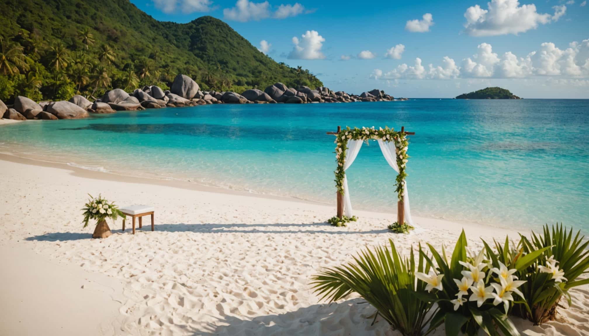 Plage idyllique pour célébrer un mariage aux Seychelles